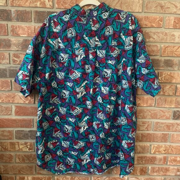 Vintage Men's Columbia Fish Print Short Sleeve Button Down Shirt GUC - Picture 2 of 13